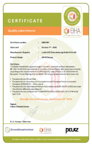 EIHA Zertifikat für Lucht LHZ, Hersteller von Elektroheizungen für OEM-Partner